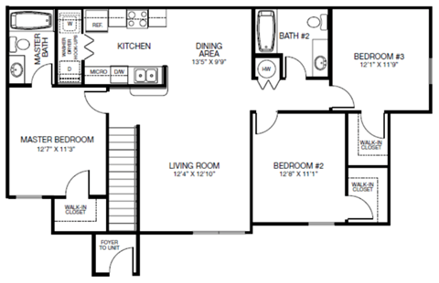 Three Bedroom Floor Plan at Royal Palm Key Affordable Apartments in Tampa FL